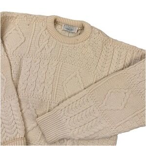 Blarney Woollen Mills Sweater Men's Medium Ivory Irish Fisherman Cable Knit Wool